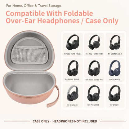 Comecase Headphone Case Compatible with JBL Tune 720BT 770NC, Rose Gold | Hard Shell Travel Storage for Foldable Over-Ear Headphones, with Mesh Pocket for Cables. Case Only, Headphones Not Included - color: Rose Gold