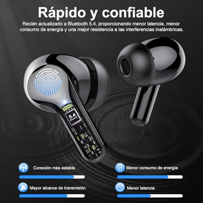 Wireless Earbuds, Bluetooth 5.4 Headphones HiFi Stereo, Bluetooth Earbuds | With ENC Noise Cancelling Mic, IP7 Waterproof in Ear Earphones,48H, LED Display Ear buds for Pad Phones Workout Sports, Black - color: A-Black