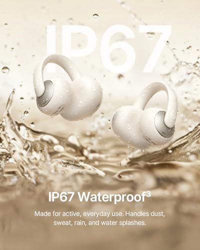 Baseus Bowie MC2 Open Ear Clip On Earbuds, CloudComfort 2.0 Wrap-Around Design, LDAC Hi-Res Audio, Bluetooth 6.0, 55H Playtime, 4-Mic AI Clear Call, IP67 Waterproof for Running Gym Workouts - color: White