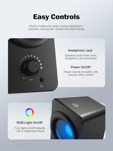 Bluedee Computer Speakers for Desktop PC, Dual Driver PC Speakers with RGB - color: Black