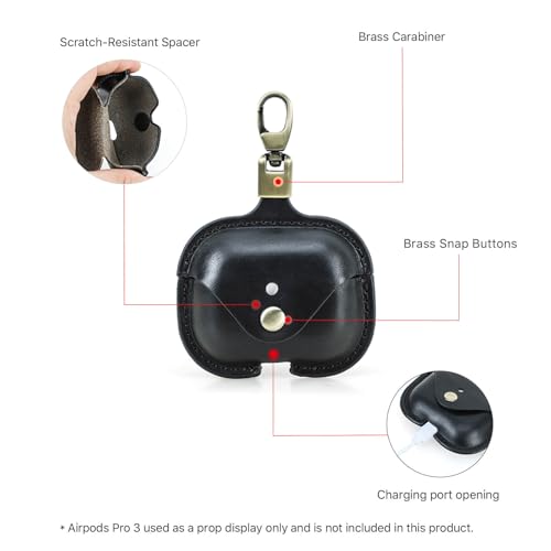 Hiram Leather Case Replacement for Airpods Pro 3 2025,Vegetable Tanned Leather Portable Travel Case Compatible with Airpods Pro 3,Headphone Cases Replacement for AirPods Pro 3 Charging(Black) - color: Black