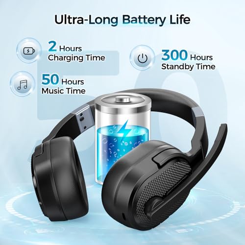 COSMUSIS Trucker Bluetooth Headset with Dongle, Wireless Headsets with Noise Cancelling Microphone, 50+Hrs HD Talktime Bluetooth Headphones with Detachable Earpad/Single+Dual Mode for Office/Driving | Trucker Headset with Noise Cancelling Headphones, Long