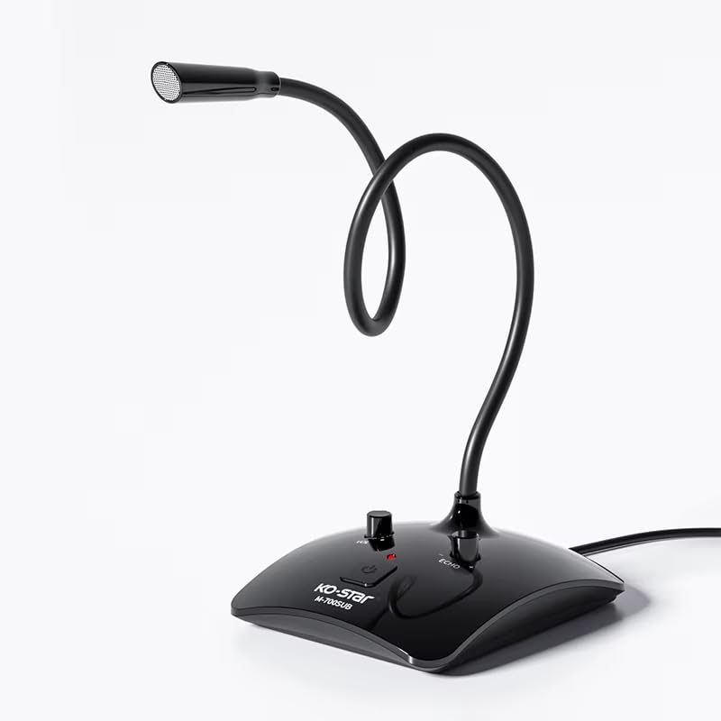 USB Microphone, Desktop Gooseneck Computer Mic with Mute Button & LED Indicator, Volume & Echo Control, Plug & Play for PC Laptop, Compatible with Zoom, Gaming, Meeting, Streaming