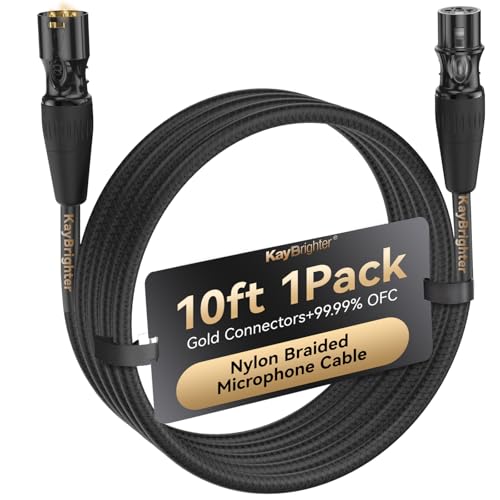 Microphone XLR Cable 10ft 1-Pack, 3-Pin Gold Plated Rean-Neutrik Connectors, 99.99% OFC Mic Cord, Nylon Braided Premium Male to Female XLR Microphone Cable for Mixer Interface - size: 10 FT, style: 1-Pack