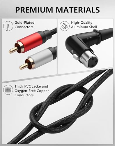 CERRXIAN 90 Degrees XLR Female to 2 RCA Male Y Splitter Adapter Cable 1 FT, Unbalanced 90° 3Pin XLR to Dual RCA Microphone Stereo Audio Interconnect Cable Patch Cord