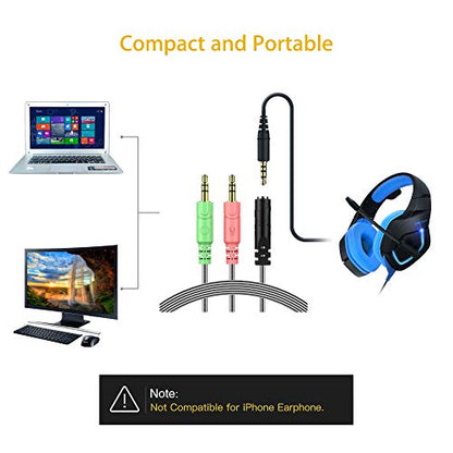 Headset Adapter 3.3 Feet 3.5mm Audio Jack Y Cable Headphone Adapter | Braided CTIA 3.5mm TRRS Female to Dual 3.5mm TRS Male Audio Mic Headset Splitter Cable for Gaming Headset to Double-Jack PC - size: 1 Pack / 3.3 Feet