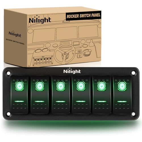 Nilight 6 Gang Rocker Switch Panel SPST On Off Toggle with DIY Label Sticker | 5PIN Electrical 12V/20A 24V/10A Aluminum Plate with Pre-Wired Jumper Wires for LED Light Bar RV Boats 4X4 Cars Green - color: Green, size: 6 Gang