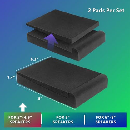 JBER 2 Pack Acoustic Isolation Pads, Studio Monitor Speaker Isolation Pads | Ideal for 3-4.5 Inch Speakers, High Density, for Sound Improvement Prevent Vibrations, Superior Isolation, 8" × 6.3" × 1.4" - size: SMALL for 3"-4.5" MONITOR