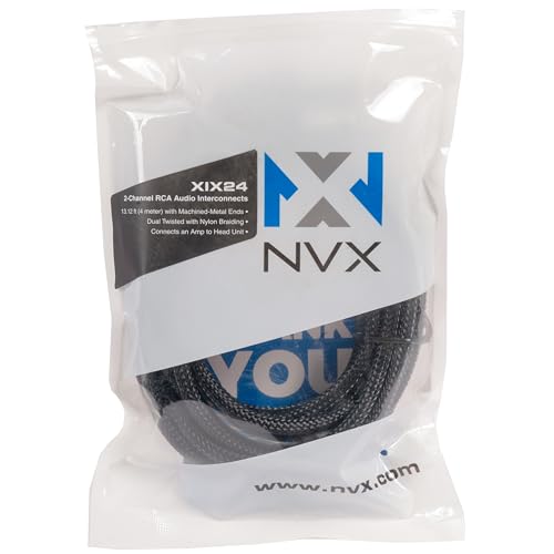 NVX® 13.12 ft (4 Meter) 2-Channel Car Audio RCA Audio Interconnect Cable | Oxygen Free Copper Double Twisted Pair X-Series with Shielded Noise Reduction and Split-tip Silver-Plated Machined ends - size: 2 Channel- 13 ft.