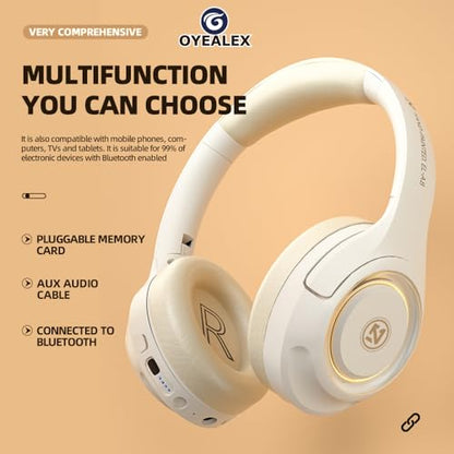 Adult Bluetooth Over Ear Headphones, Beige | Active Noise Cancelling,Wireless Microphone HiFi Audio Deep Bass for Man & Women,Comfortable Fit,Rechargeable Long Lasting
