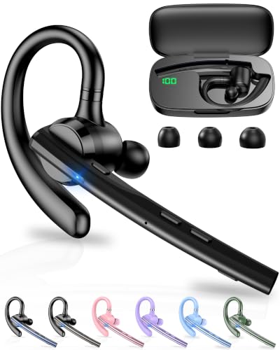New Bee Bluetooth Headset V5.1 72H Talk Time Dual Mic with Mute Button for Business, Wireless Hand-Free Bluetooth Earpiece with 500mAh Charging Case for Cell Phone Calls Trucker Driver Laptop - color: Matte black, style: M54