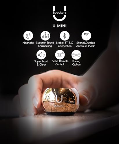 Fashionit U Mini, Tiny Bluetooth Speaker, Magnetic Base, Mirror Hematite | aluminum shell, Wireless, TWS stereo pairing, 30 foot range, rechargeable battery, magnetic base, travel and gifting - color: Mirror Hematite