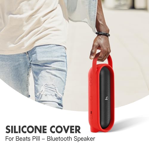 Silicone Carrying Case Cover for Beats Pill 2024 Portable Bluetooth Speaker, Protective Sleeve Travel Case Speakers Accessories (Red) - color: Red