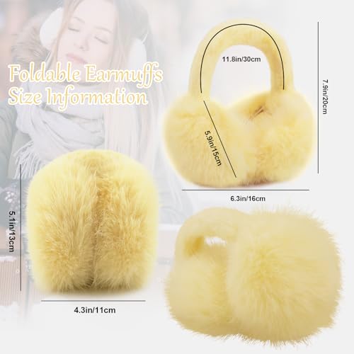 Earmuffs for Women Girls Faux Fur Fuzzy Headband Foldable Ear Covers Cold Weather Accessory - color: Yellow