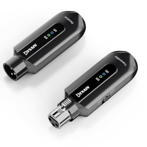 Wireless Microphone Transmitter Receiver 2.4GHz, Wireless Microphone Adapter Rechargeable XLR Transmitter Receiver for Mixer PA Speaker DSLR Camera, 48V Phantom Power for Condenser Mic