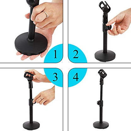 2 Pcs Microphone Stand Desktop, Adjustable Table Mic Stand with Mic Clip and 5/8" Male to 3/8" Female Screw Adapter, Heavy Base, Compatible with Most Mics (Pack of 2) - size: style 1 (Pack of 2)