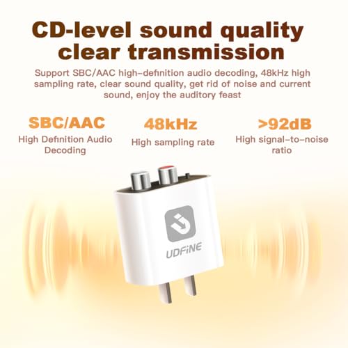스마트 블루투스 6.0 to AUX/RCA 어댑터 및 수신기, 홈 스테레오용 스테레오 수신기용 무선 블루투스 어댑터, 플러그 앤 플레이, 사운드, 구형 스피커 업그레이드, Udfine AudioLink
