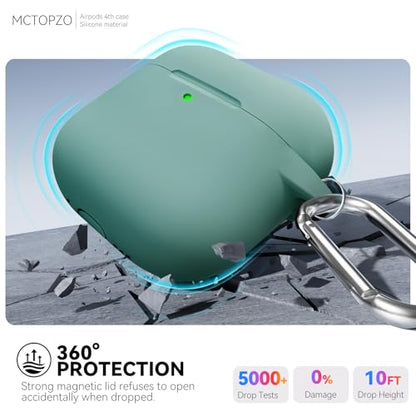 for AirPods 4 Case 2024 with Cleaner Kit & Keychain-Magnetic Green | Silicone Protective Cover for Apple AirPods 4th Generation Case,for Women Men,One-Piece Design,Shockproof,Dust Proof,Magnetic - color: A1-Magnetic Green