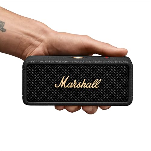 Marshall Emberton III Portable Bluetooth Speaker - Rugged Waterproof/Dust-Proof Design | Loud Stereo Sound, Deep Bass | Compact and Wireless for Travel and Outdoors - Black and Brass - color: Black & Brass