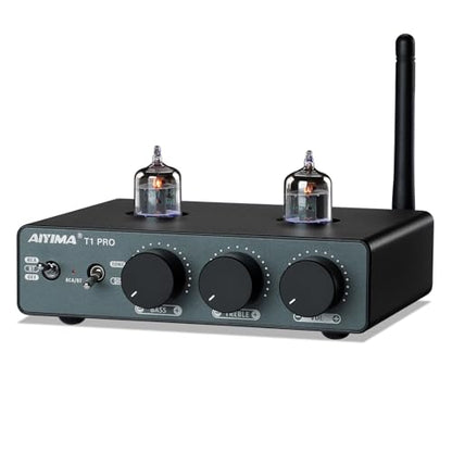 AIYIMA T1 PRO Vacuum Tube Preamplifier Bluetooth 5.1 with Treble Bass | 12V Trigger/RCA Out | Swappable Op-Amp & Tubes | Home Audio Pre-amp for 2.0/2.1 A07 MAX Stereo Amplifiers & Bookshelf Speaker