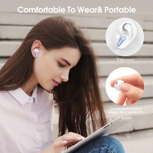 Wireless Earbuds, Bluetooth 5.4 Headphones HiFi Stereo, Bluetooth Earbuds | with ENC Noise Cancelling Mic,IP7 Waterproof in Ear Earphones,48H, LED Display Ear buds for Pad Phones Workout, White Purple - color: White Purple