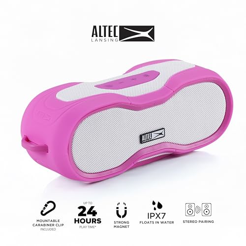 Altec Lansing - Portable Bluetooth Speaker, Waterproof IP67 - color: Barbie Pink/White, size: Medium