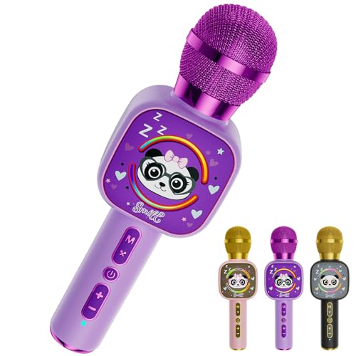 Kids Karaoke Microphone Mini, Bluetooth Voice Changer Toy Ages 3-12, purple | LED Party Lights, Rechargeable Portable, Long Playtime, Duets, BT 5.3, Christmas Birthday Gifts for Toddler Boys & Girls - color: purple - 1
