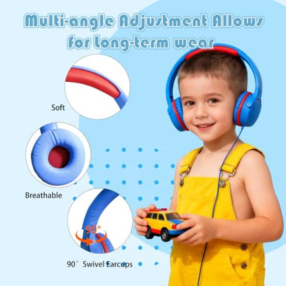 Kids Headphones with Mic, 85/94dB Volume Limit, 3.5mm & USB-C - color: Blue Lemon
