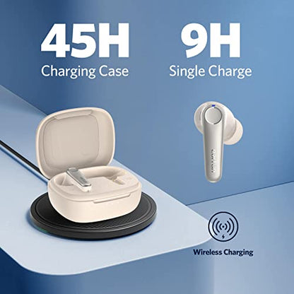 EarFun Air Pro 3 Noise Cancelling Wireless Earbuds, Qualcomm® aptX™ Adaptive Sound, 6 Mics CVC 8.0 ENC, Bluetooth 5.3 Earbuds, Multipoint Connection, 45H Playtime, App Customize EQ, Oat White | 6 Mics CVC 8.0 ENC, Bluetooth 5.3 Earbuds, Multipoint Connect