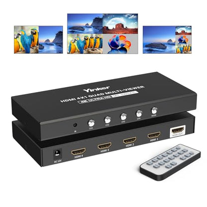4K HDMI Multiviewer 4x1, 4K@30Hz Seamless HDMI Quad Switcher 4 in 1 Out for Security Camera, Gaming Consoles, Single/Quad/Dual/PBP Modes with IR Remote - size: 4K@30Hz 4x1 w/o KVM