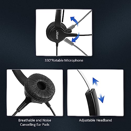 AGPTEK® Telephone Headset 2.5MM Jack with Microphone Noise Canceling | Wired 6FT, for Call Center, Binaural Headset, with Boom-Style Mic for Most Cordless Phones