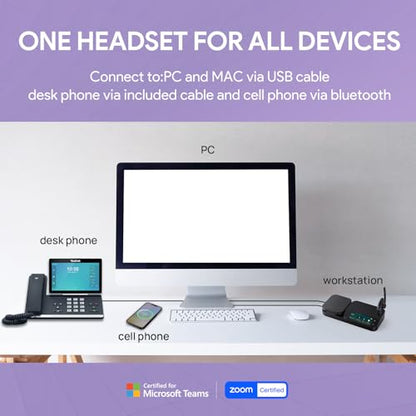 Yealink BH71 Workstation Pro Bluetooth Headset for Office Phone, Computer, Mobile, Work with Teams (Certified) Zoom, Charging Case, Wireless Charging Pad, Speakerphone, USB 3.0 Hub, 3-Inch Touchscreen - style: BH71 Workstation Pro