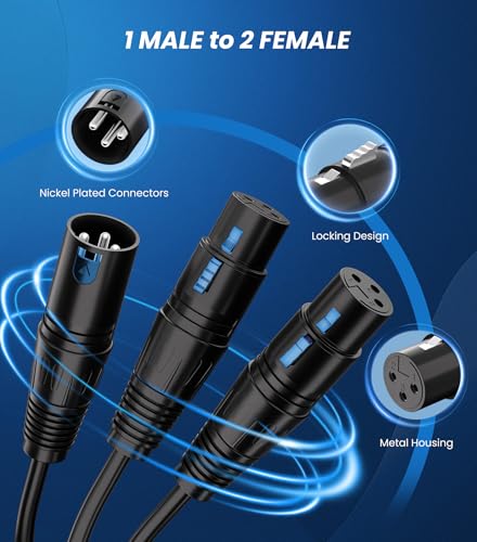 Tisino XLR Splitter Cable, 2 Female to 1 Male XLR Y-Splitter Cable, 1.5 FT | Balanced 3 Pin XLR Mic Combiner Y Cable for Microphones and Mixers, OFC Shielded Adapter Patch Cord - size: 1.5 feet