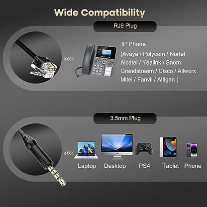 Telephone Headset with RJ9 for Cisco Phone Call Center Headset with Noise Cancelling Microphone with Extra 3.5mm Connector for Mobiles - style: Mono