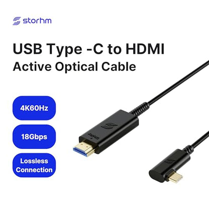 STORHM USB-C Right Angle to HDMI 2.0 Cable - HDMI Certified Ultra High Performance 4K Active Optical Cable – Unparalleled Performance and Compatibility (6ft) - style: 6ft