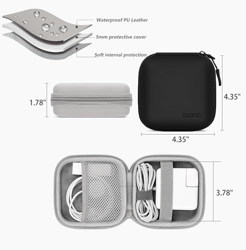 4.4"x4.4" Travel Charger Organizer Storage Pouch, Black PU | Portable travel pouch, holds MacBook power adapter, cables, USB drives, earphones and small electronics - color: Black-Small-PU