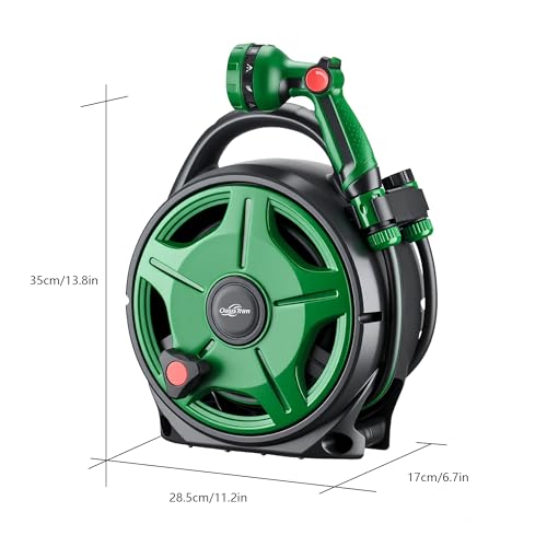 1/2" x 50FT Retractable Garden Hose Reel，With 10 Patterns Spray Nozzle，Portable Heavy Duty Garden Hose Holder for Garden Watering，Car & Patio Washing，Pet Cleaning（Green）