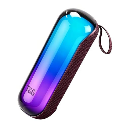 T&G Bluetooth Speaker RGB Lights, 15W Loud Stereo Sound | IPX5 Waterproof Shower Speaker, 24H Battery Portable for Outdoor Party Beach Pool - color: Red
