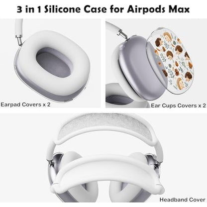 for AirPods Max Headphones Hedgehog Ear Covers for AirPods Max 2 | Cute Leaves Clear Ear Cups Cover | White Silicone Ear Pad Case Headband Cover for Apple AirPods Max 2/1 (2026/2024/2020) - color: Hedgehog/White