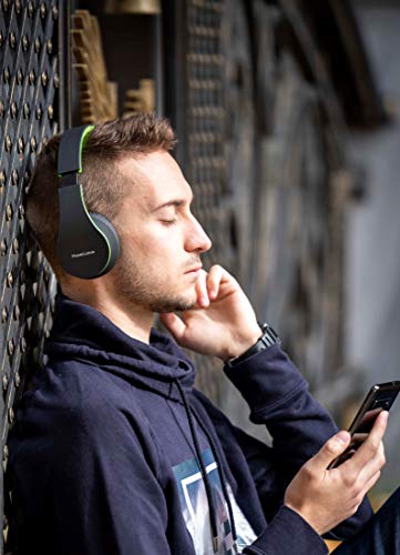 PowerLocus Wireless Bluetooth Over-Ear Stereo Foldable Headphones, Wired Headsets Rechargeable with Built-in Microphone for iPhone, Samsung, LG, iPad (Black/Green) - color: Black/Green