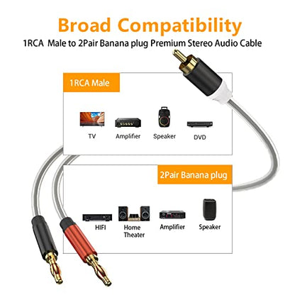 HOSONGIN RCA to Banana Plug Speaker Cable 3.3 Feet 2 Pack