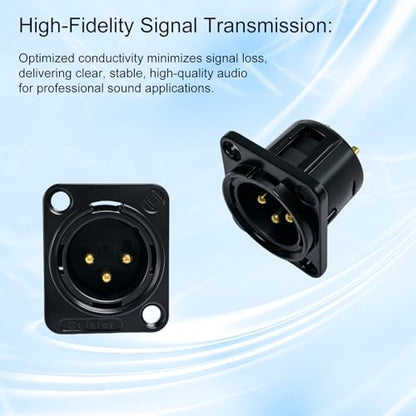 RIVIERA XLR Panel Mount Chassis 3pin Male & Female Nickel Plated Metal Housing and 24K Gold-Plated Contacts (5 Male Black) - color: Black, size: Male
