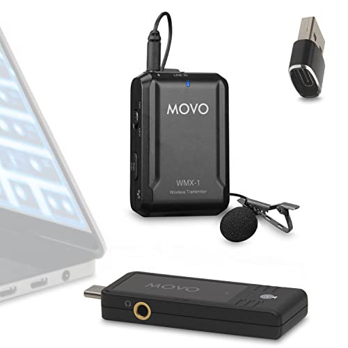 Movo WMX-1-UL USB-C Wireless Lavalier Microphone- USB Wireless Lapel Microphone for Computer, Smartphones, and Tablets- Wireless USB & USB-C Receiver, Transmitter, and Omnidirectional Lav Microphone - style: 1 Transmitter