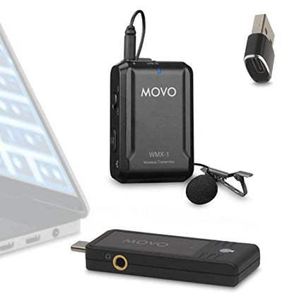 Movo WMX-1-UL USB-C Wireless Lavalier Microphone- USB Wireless Lapel Microphone for Computer, Smartphones, and Tablets- Wireless USB & USB-C Receiver, Transmitter, and Omnidirectional Lav Microphone - style: 1 Transmitter