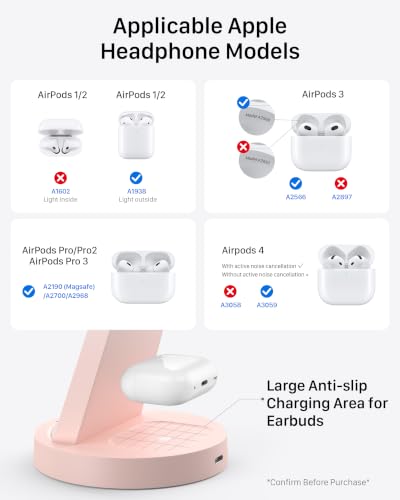 Anlmz 3 in 1 Charging Station for iPhone, Wireless Charger for iPhone 17 16e 16 15 14 13 12 11 X Pro Max & Apple Watch - Charging Stand Dock for AirPods (Pink) - color: Pink