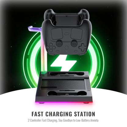 JDDWIN Charging Dock Stand with Cooling Fan for Steam Machine/Steam Controller 2026 Storage Stand for Steam Controllers Puck & Headset with RGB Light