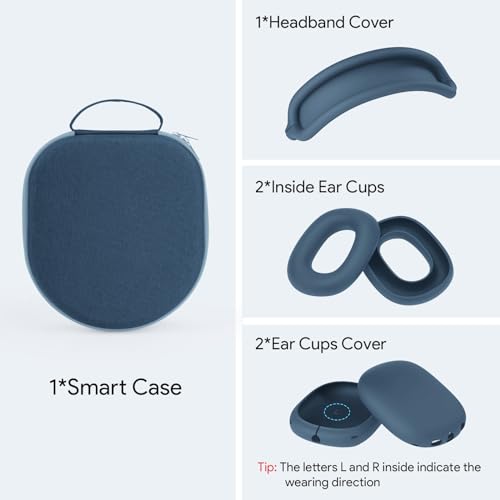 Yinke Smart Case for AirPods Max Headphones Supports Sleep Mode, with AirPods Max Silicone Earpad Cover/Ear Cups Cover Anti-Scratch Accessories, Portable Hard Organizer | with AirPods Max Silicone Earpad Cover/Ear Cups Cover Anti-Scratch Accessories, Port