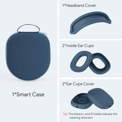 Yinke Smart Case for AirPods Max Headphones Supports Sleep Mode, with AirPods Max Silicone Earpad Cover/Ear Cups Cover Anti-Scratch Accessories, Portable Hard Organizer | with AirPods Max Silicone Earpad Cover/Ear Cups Cover Anti-Scratch Accessories, Port