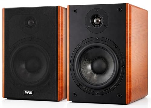 Pyle 5.25" Home Audio Speakers, 2-Way Passive Bookshelf, 200W Max Power, 1" Silk Dome Tweeter, Composite Woofer, Gold Plated 5 Way Binding Post, Rubber Surrounds, Beautiful Wood Grain Finish - Pair - color: Natural, size: 5.25 inch