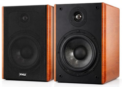 Pyle 5.25" Home Audio Speakers, 2-Way Passive Bookshelf, 200W Max Power, 1" Silk Dome Tweeter, Composite Woofer, Gold Plated 5 Way Binding Post, Rubber Surrounds, Beautiful Wood Grain Finish - Pair - color: Natural, size: 5.25 inch